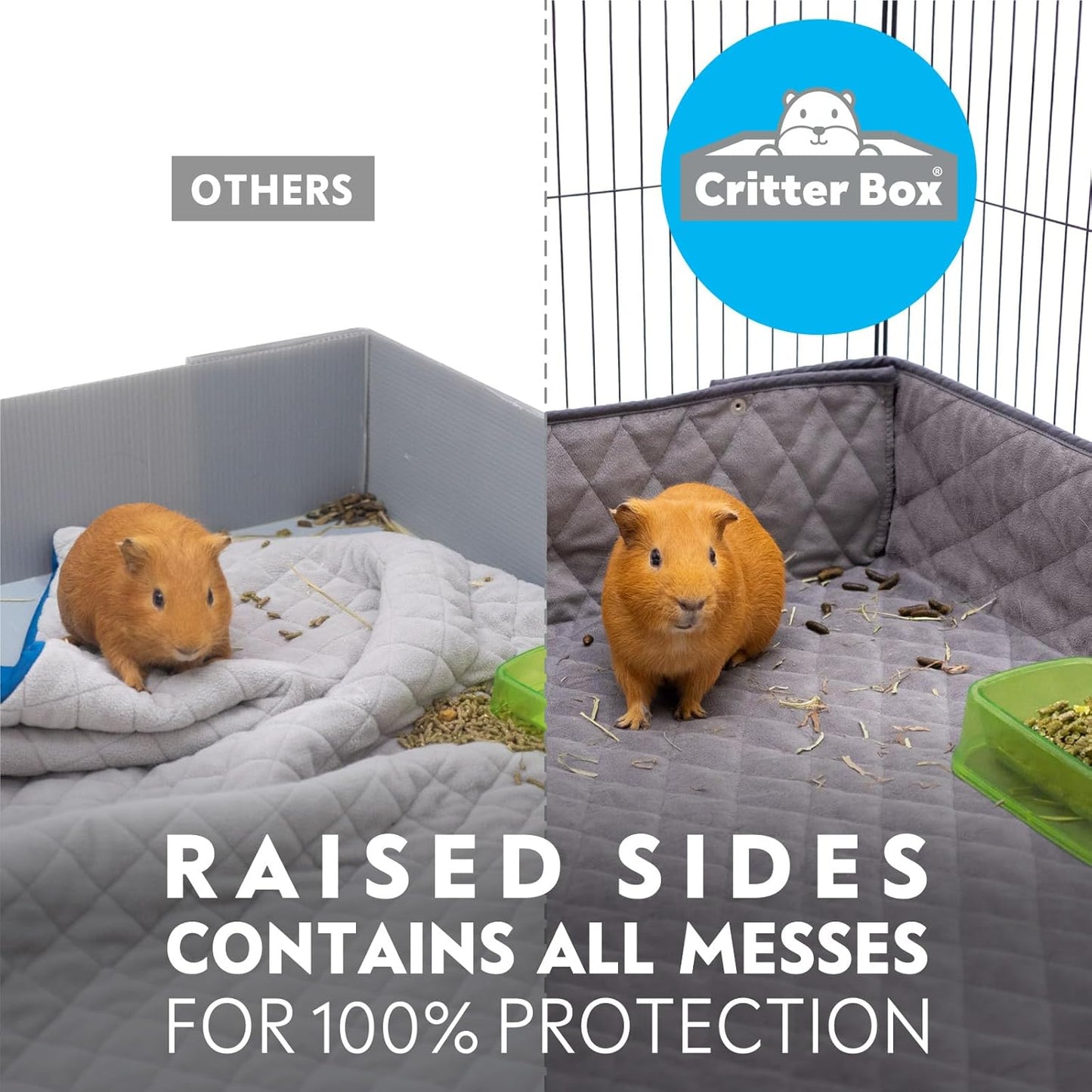 Paw Inspired Critter Box | Washable Guinea Pig Cage Liners with Raised Sides | Fleece Bedding for Guinea Pigs Rabbits, Hamsters, Small Animals | Edge Protected Pee Pads (2x4 (12" Grids))