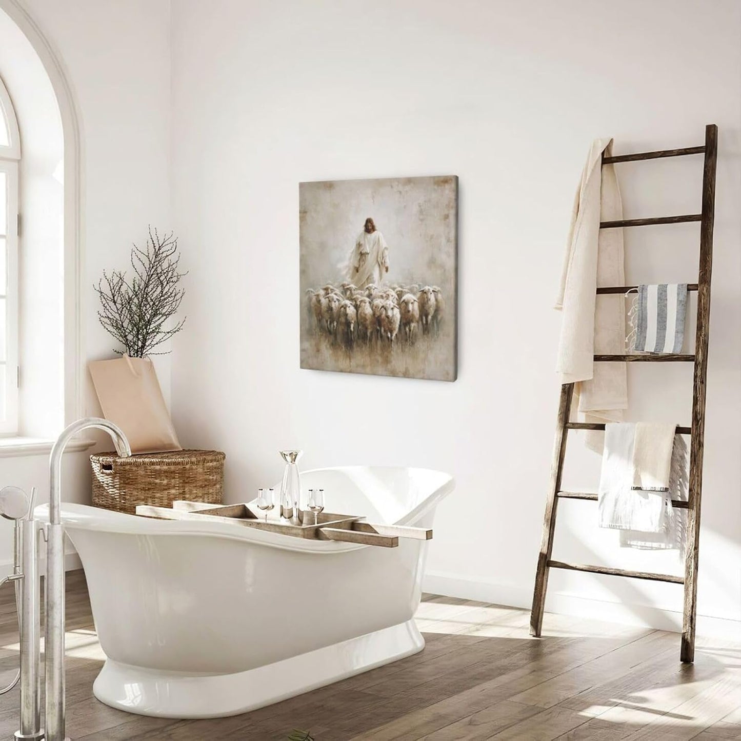 Jesus and Lamb Wall Art Christian Jesus Lamb Canvas Wall Decor Christ Religious Pictures painting Print Framed Artwork Decorations Gifts for Living Room Bedroom Prayer Room Church 24"x20"