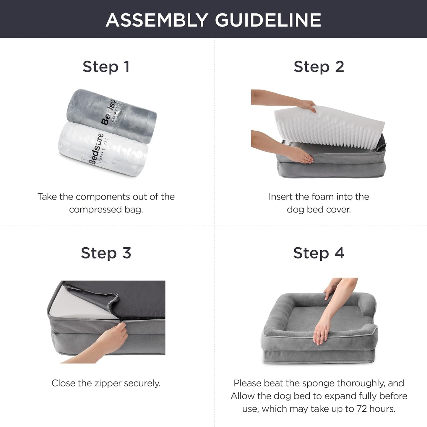 Bedsure Orthopedic Dog Beds Large Sized Dog - Washable Large Dog Cat Bed Waterproof, Comfort Dogs Couch Sofa with Washable Removable Cover, Pet Bed with Nonskid Bottom, Ivory, 35"