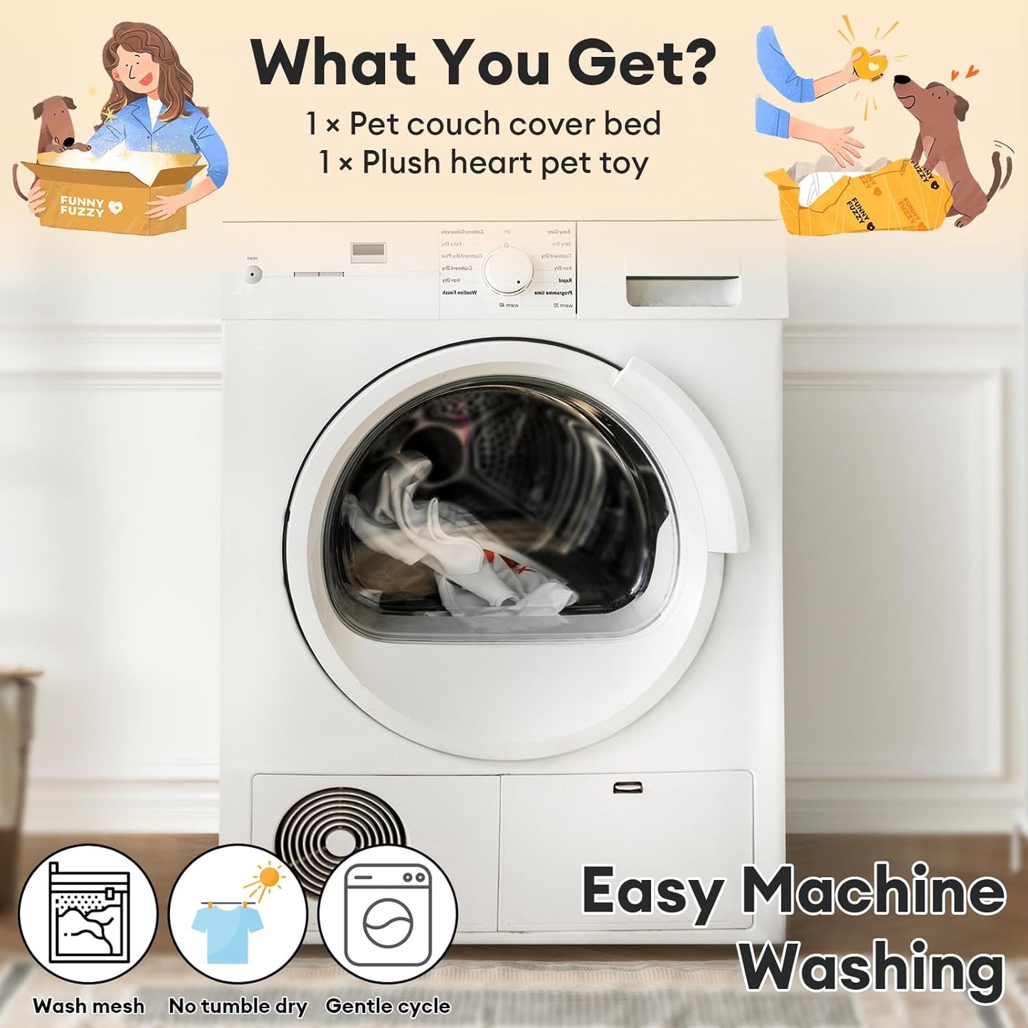 FUNNY FUZZY Pet Fluffy Plush Calming Dog Couch Bed Sofa Protector Washable Pets Mat for Large Medium Small Dogs and Cats (Tie-dye Grey,47.24 × 37.4 × 6.3 in)