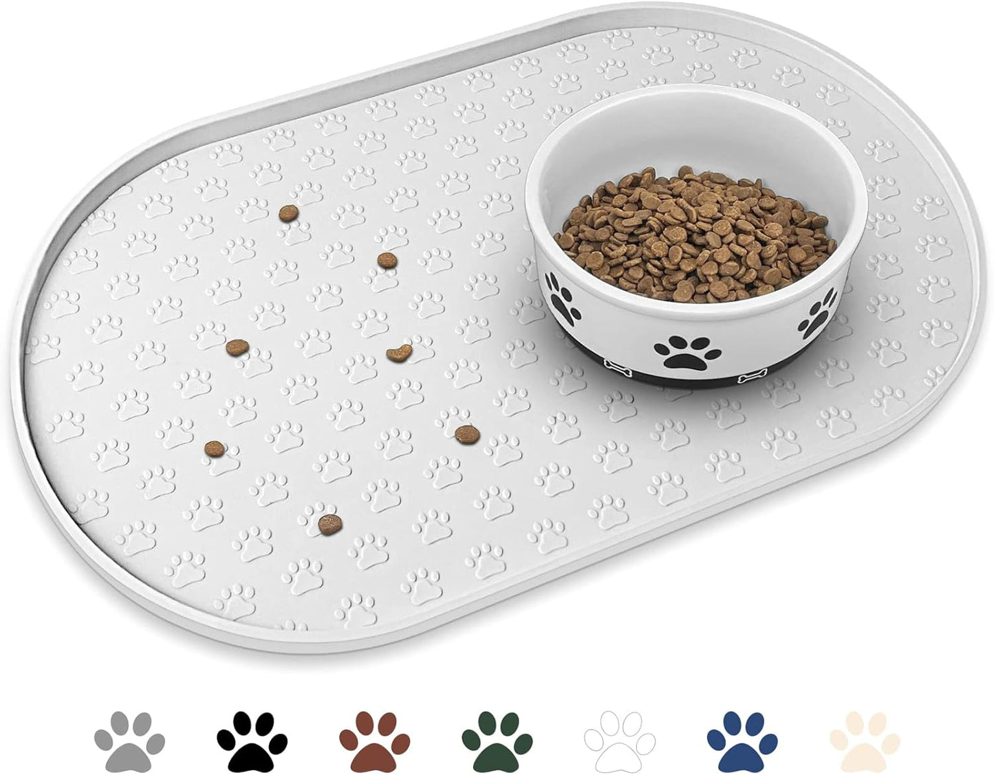 KPWACD Pet Placemat for Dog and Cat, Anti-Slip Waterproof Dogs Feeding Bowl Mat Prevent Food and Water Overflow, Silicone Puppy Dish Mats Suitable for Small Medium Big Pets, White, 19" * 12"