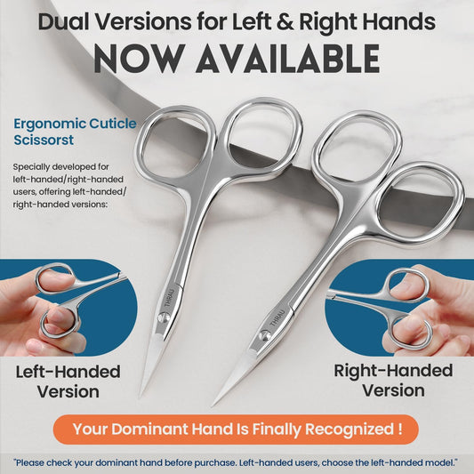 THRAU Left-Handed Cuticle Scissors – Surgical Grade Stainless Steel with Sharp Curved Tip for Cuticles, Nails, Eyebrows, Eyelashes, Nose Hair & Beard – Ideal for Manicure & Precise Grooming