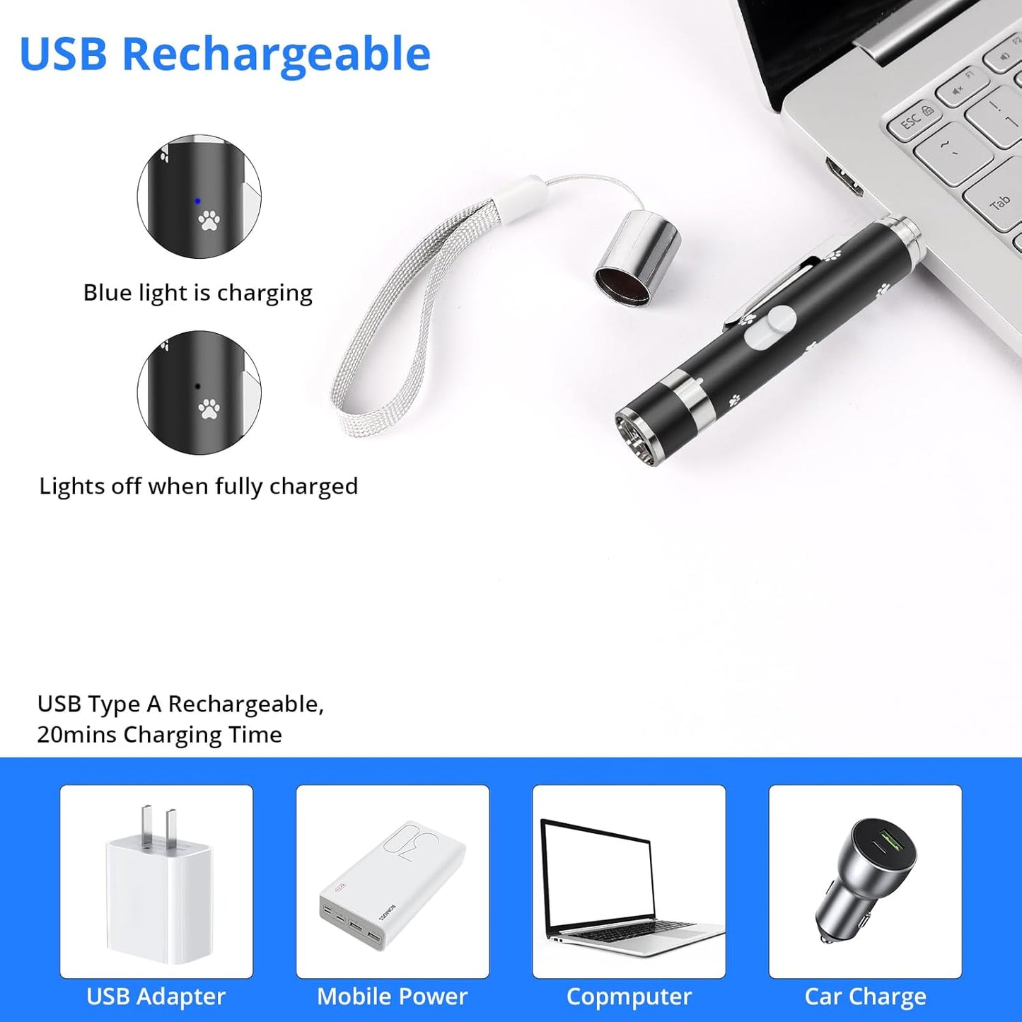 Cat Toys, 2 Pieces, USB Rechargeable Interactive Cat Mouse Toys, 3 Light Modes & 5 Adjustable Patterns, Portable Kitten Toy for Indoor Cats & Dogs, Training & Exercise Fun