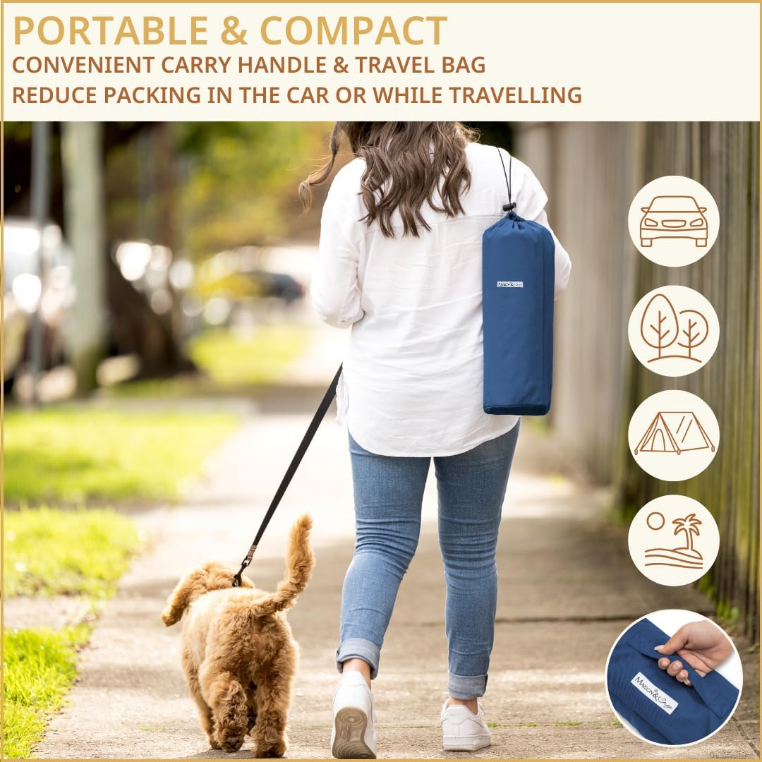 Portable Dog Mat - Waterproof & Foldable Pet Bed - Ideal for Indoor, Outdoor, Cafes, Travel, Camping, Grooming & Training - 39"x30" - Includes Carry Bag - Durable, Washable & Lightweight - Blue