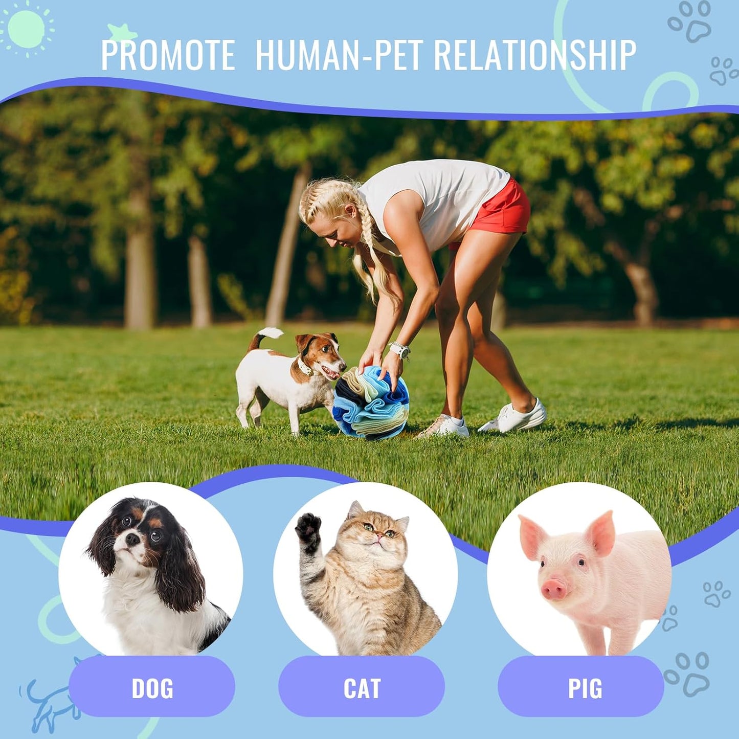 Pet Snuffle Ball, Puzzle Sniffing Interactive Dog Ball for Blind Dogs Training Stress Relief Dog Enrichment Toys Treat Machine Washable (15cm, Serenity Blue)