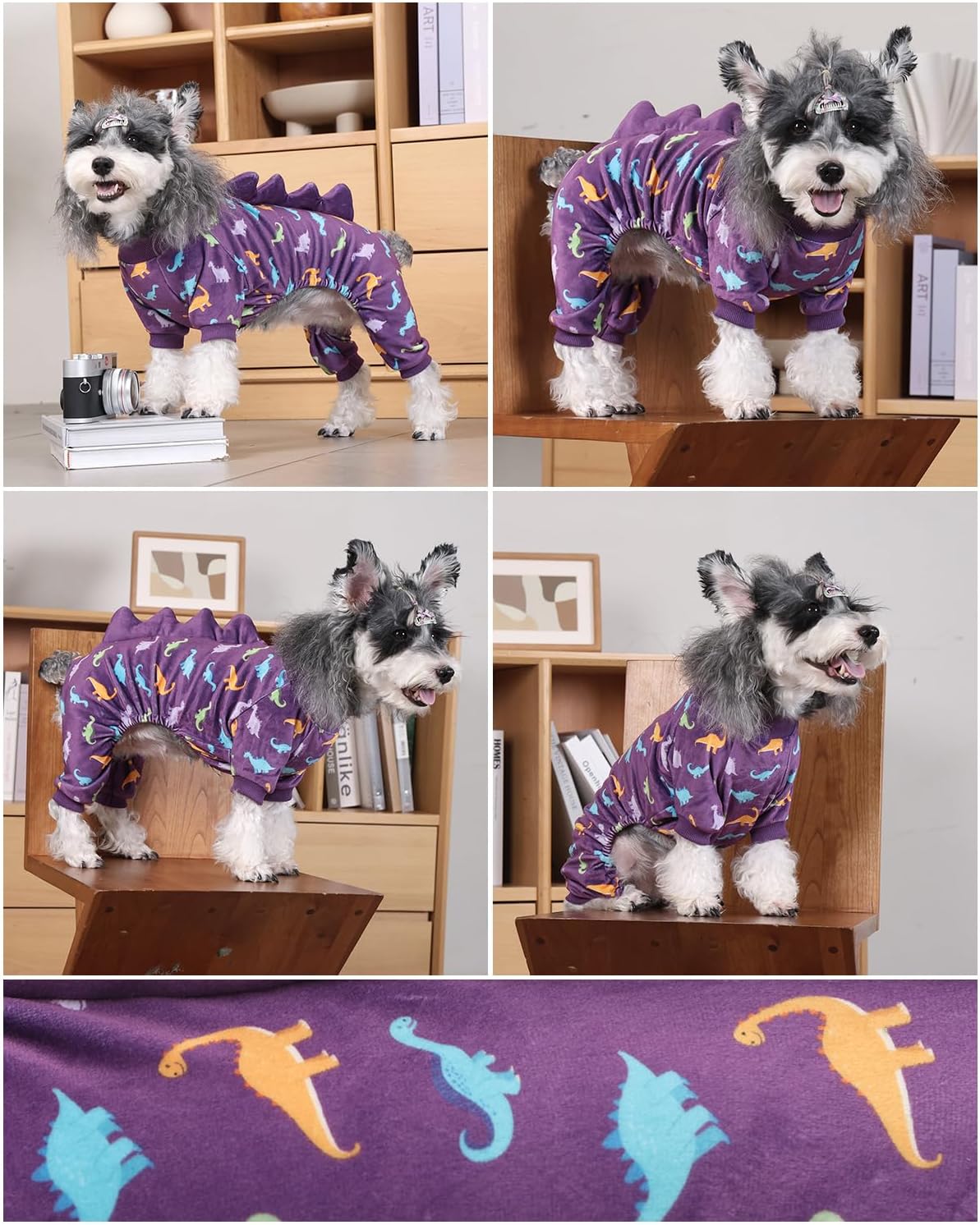 CuteBone Dinosaur Costume Dog Pajamas, Stretchy Spandex Crystal Velvet Sleepwear Coat for Small Dogs, Soft & Warm Pet Outfit Clothes for Cold Weather, Cozy Pullover Design COSP04XL
