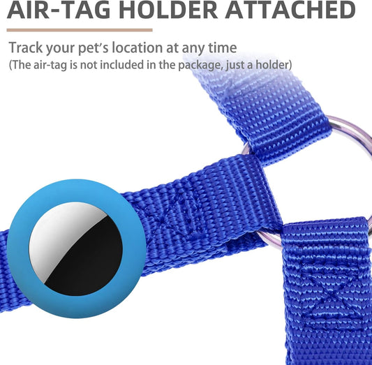 PUPTECK No Pull Dog Harness Soft Adjustable Basic Nylon Step in Puppy Vest Outdoor Walking with ID Tag and A-ir Tag Case, Navy Blue, S