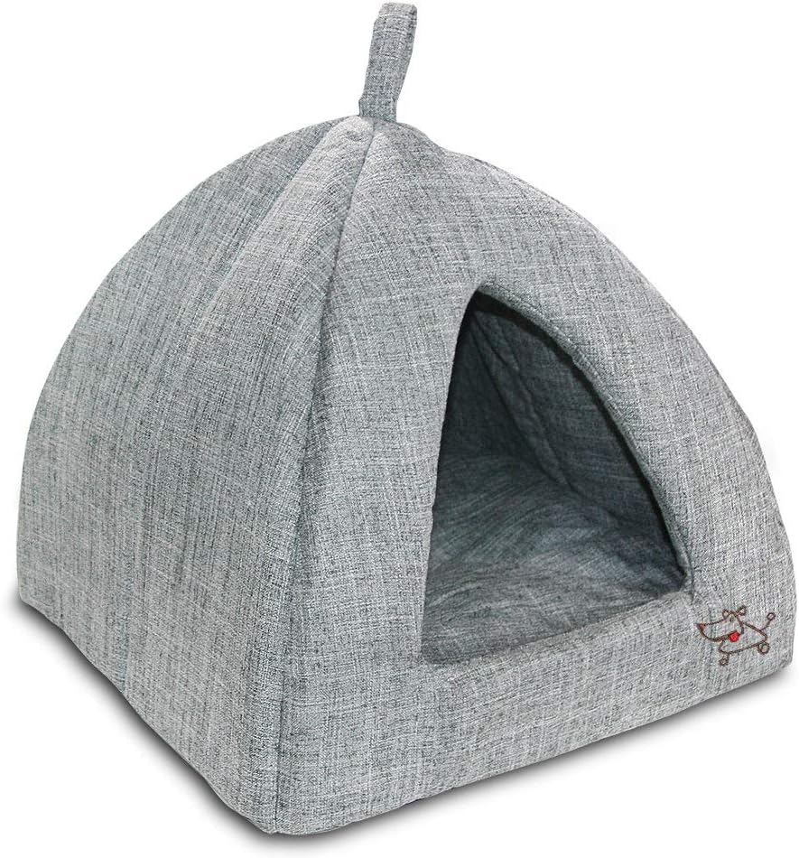 Pet Tent-Soft Bed for Dog and Cat by Best Pet Supplies - Gray Linen, 16" x 16" x H:14"