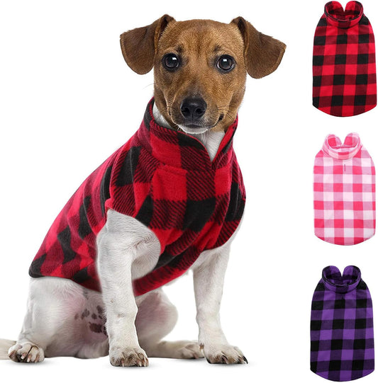 ASENKU PLAID Dog Fleece Vest & Pajamas - 3 Pack, Warm Winter Dog Coat, Jacket Pet Clothes for Small & Medium Dogs