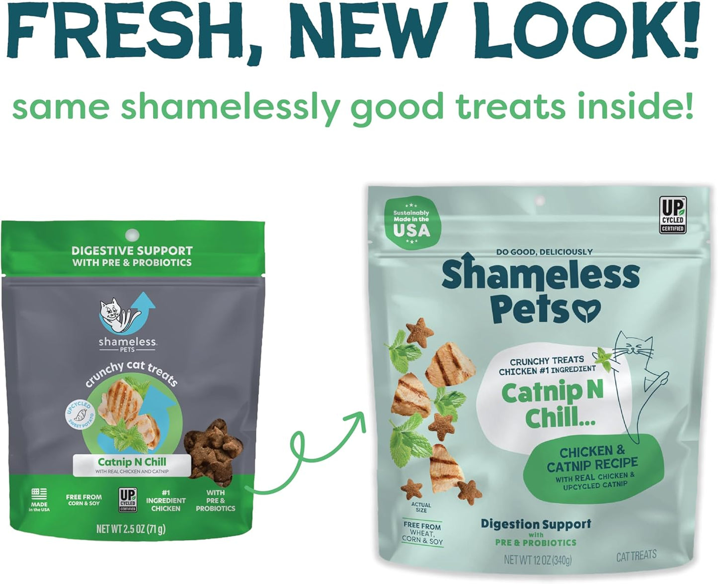 Shameless Pets Crunchy Cat Treats - Catnip Treats for Cats with Digestive Support, Kitten Treats with Real Chicken, Natural & Healthy Flavored Feline Snacks - Catnip N Chill, 1-Pk (12 Oz)