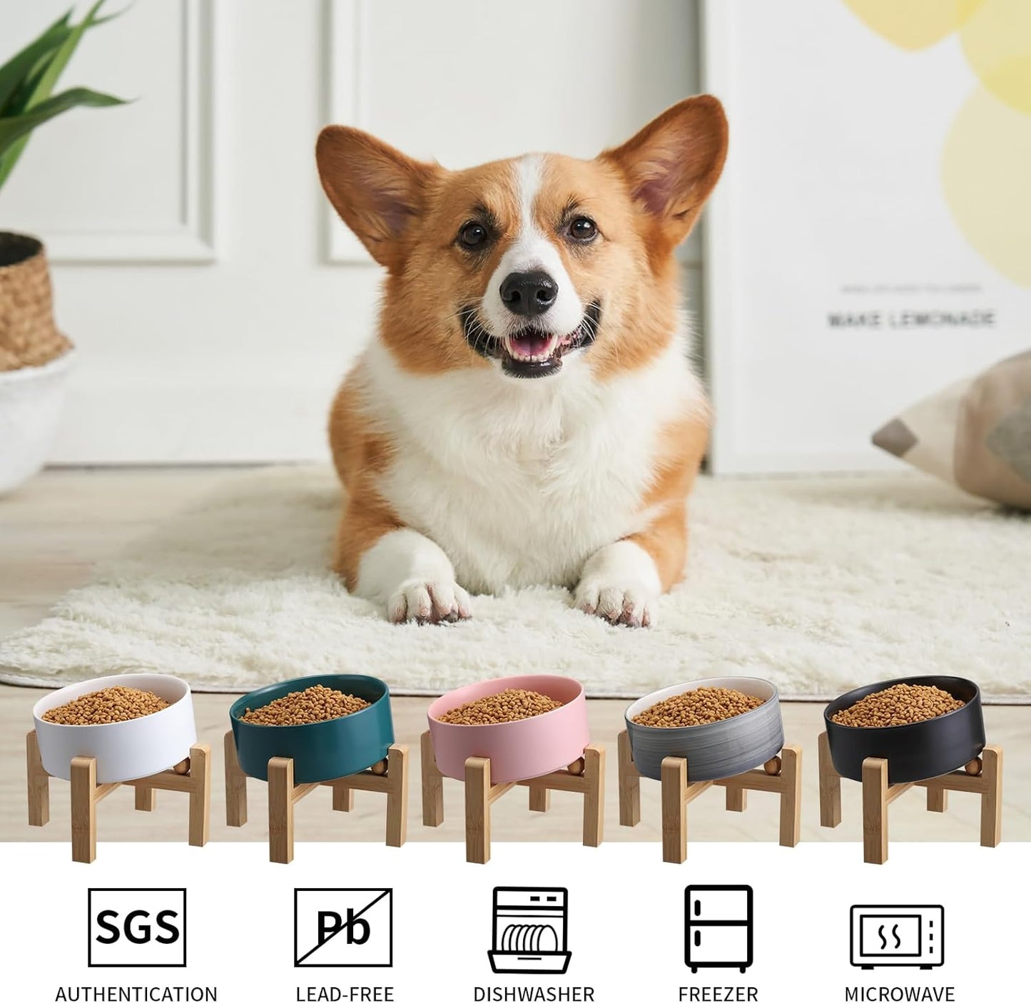 Pink Elevated/Raised 15°Tilted Anti Slip Ceramic Dog Bowl for Small/Medium Breeds,Slanted Bulldog Big Face Pet Food Water Feeding Dish with Stand for Cats and Dogs (3.6 Cups/28 OZ)