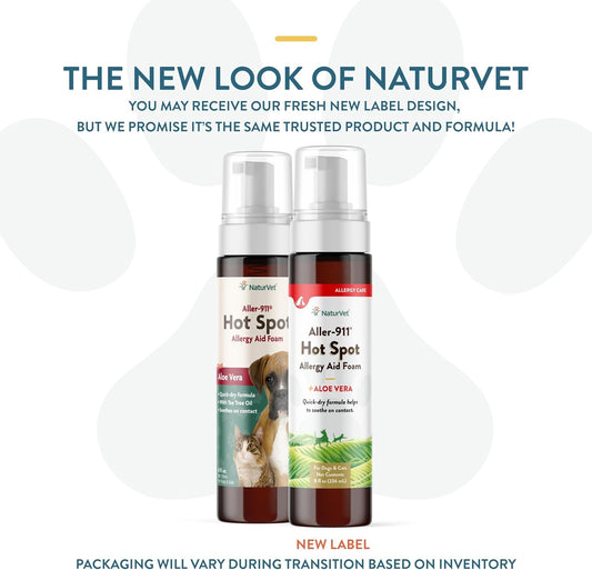 NaturVet Aller-911 Hot Spot Allergy Aid Foam Pet Supplement Plus Aloe Vera – Helps to Relieve Irritated, Itchy Skin for Cats, Dogs – Helps Deter Gnawing, Chewing – Quick Drying – 8 Oz.