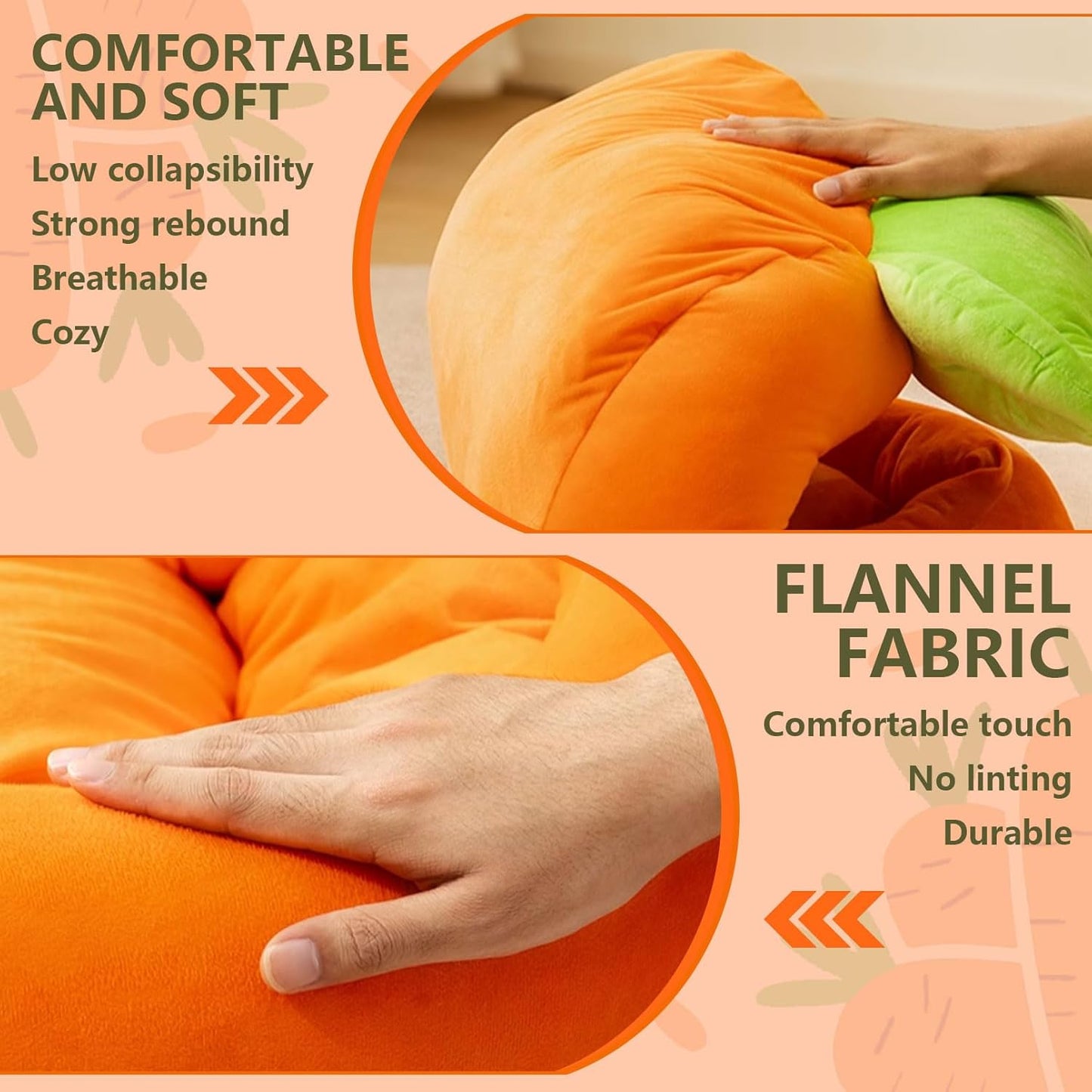 Bunny Bed,Thick&Soft Rabbit Bed with Removable Cushion,Machine Washable with Rattan Mat & Heart Decor,Cozy Warm Small Animal Sleeping Beds (Carrot Shape-M)