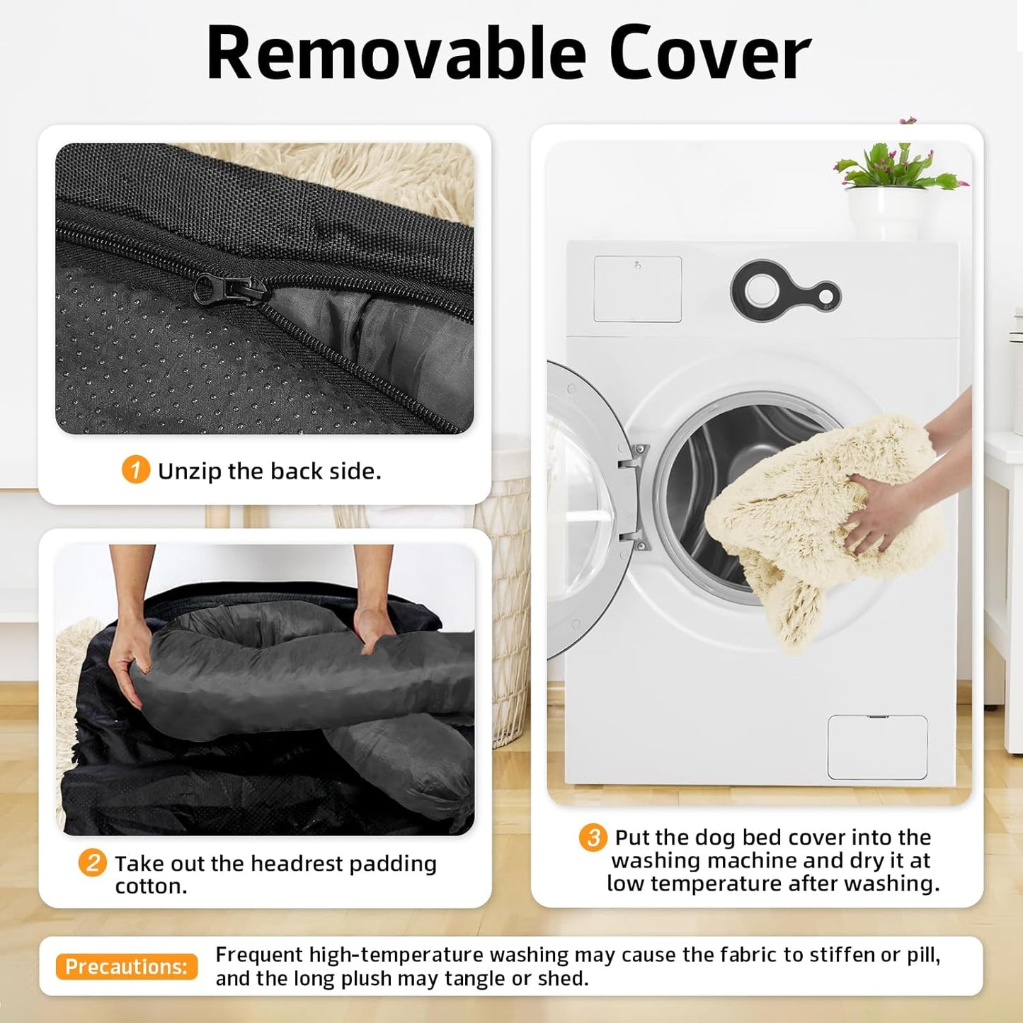 Calming Dog Bed Fluffy Plush Dog Mat for Furniture Protector with Removable Washable Cover for Large Medium Small Dogs and Cats (Medium, Beige)