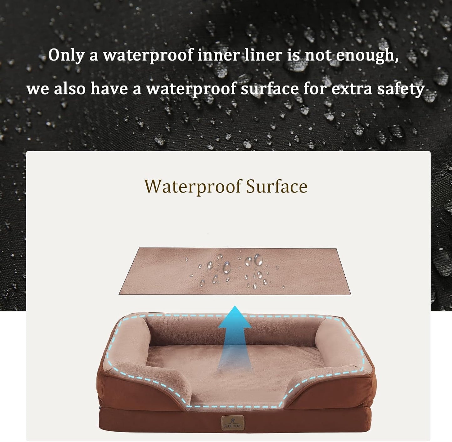 Bedfolks Orthopedic Dog Bed XXL, Waterproof Dog Sofa Bed for Giant Dogs, Egg Foam Pet Couch Bed with Removable Washable Cover and Nonslip Bottom, Brown