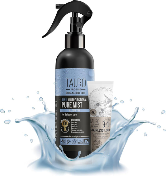 Clear Eyes Solution Set 6in1 Multi-Functional Pure Mist and Stainless Look Clay Mask - Tear Stain Remover, Eye Cleaner - Eye Care Ear Care Grooming Treatment for All Dogs and Cats Eyes