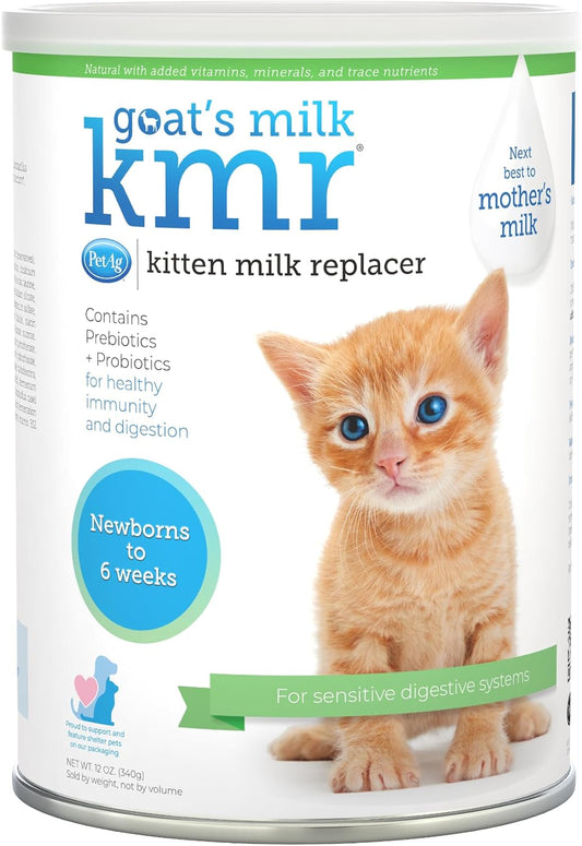 PetAg Goat’s Milk KMR Kitten Milk Replacer Powder - 12 oz - Powdered Kitten Formula with Prebiotics, Probiotics & Vitamins for Kittens Newborn to Six Weeks Old - Easy to Digest