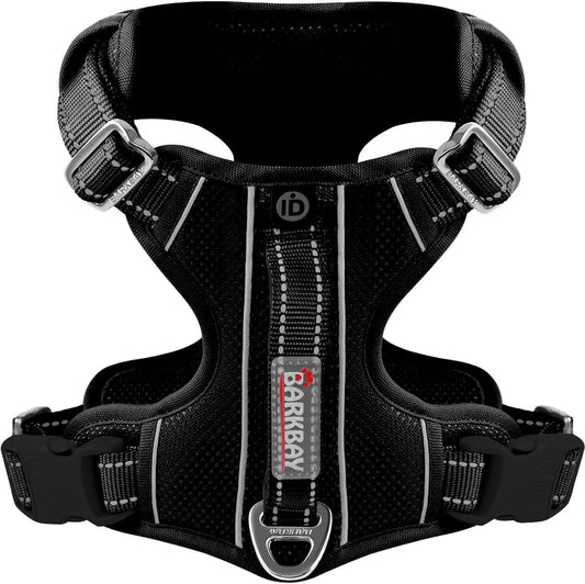 BARKBAY Dog Harness No Pull with ID Tag Pocket - Heavy Duty, Reflective, Easy Control for Large Dogs(Black,XL)