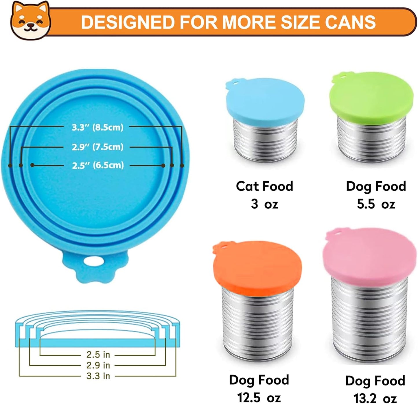 2 Pack Silicone Pet Food Can Lids, Black/Blue, BPA Free, Food Safe, Universal, Pull On, Round, 2 Pieces, Perfect for Most Families with Pets at Home