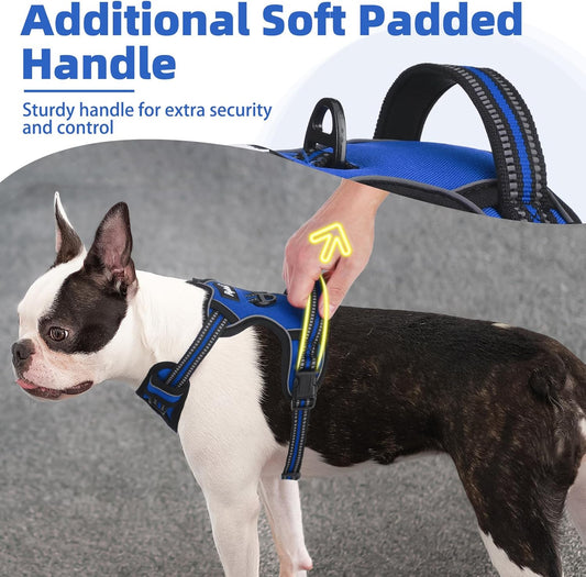 PUPTECK No Pull Dog Harness for Large, Adjustable Reflective Dog Harness with Handle Easy Control, Comfortable Soft Padded Pet Vest Harness for Extra Large Dogs, Blue XL