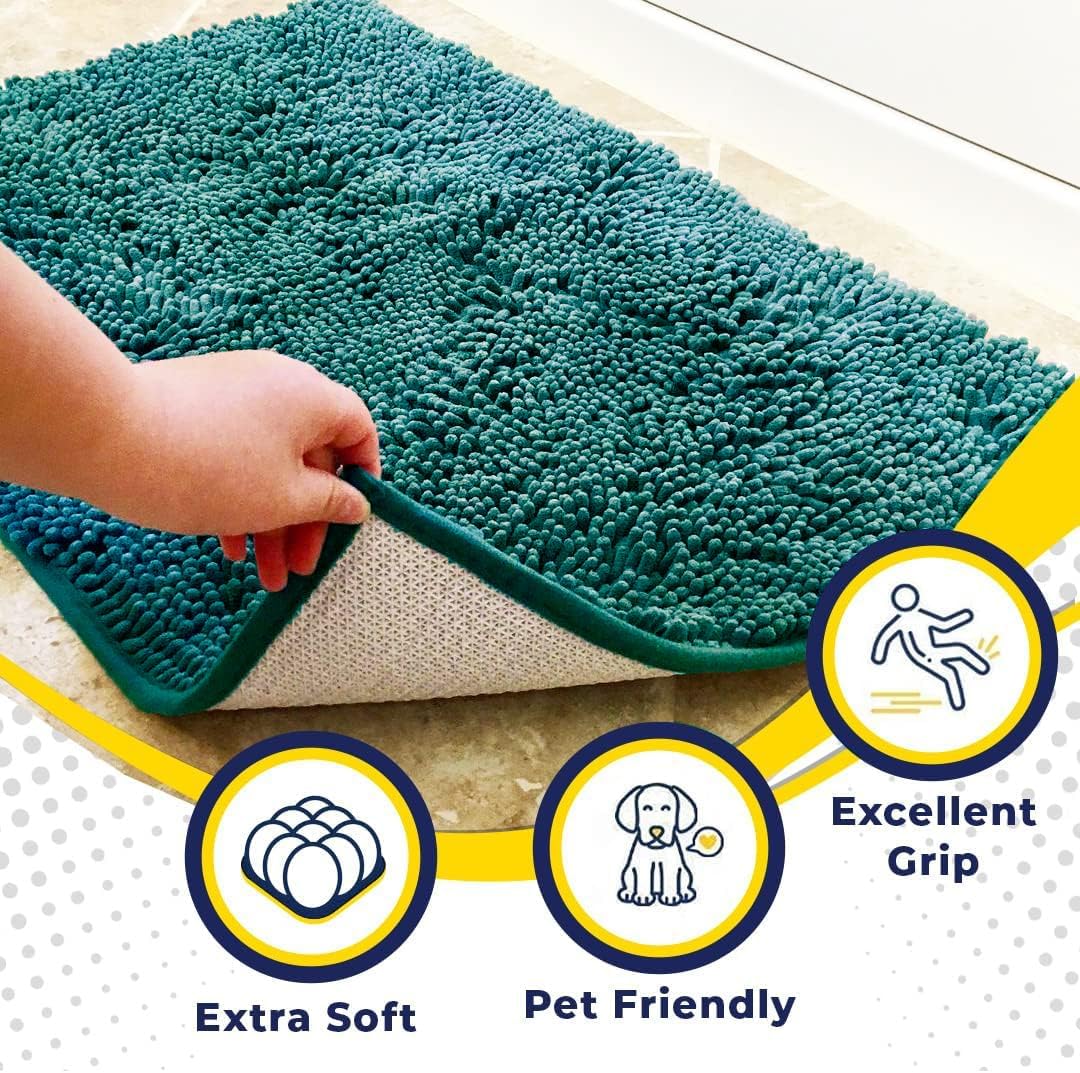 Muddy Mat® Shown on TV – Super Absorbent Door Mat Indoor, Microfiber Quick Dry Chenille Entryway Rug, Non-Slip Front Door Mat, Indoor Mats for Entryway, Machine Washable Pet Rug, Teal 36"x60"