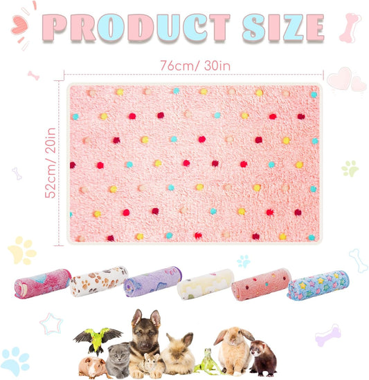 6 Pack Guinea Pig Cage Liner, Washable Guinea Pig Fleece Blankets Beding Accessories, Flannel Throw Warm Sleep Mat, Pet Pee Pads for Small Animal Hamster Rabbit Puppy Cat (Light Color, 26x14 Inch)