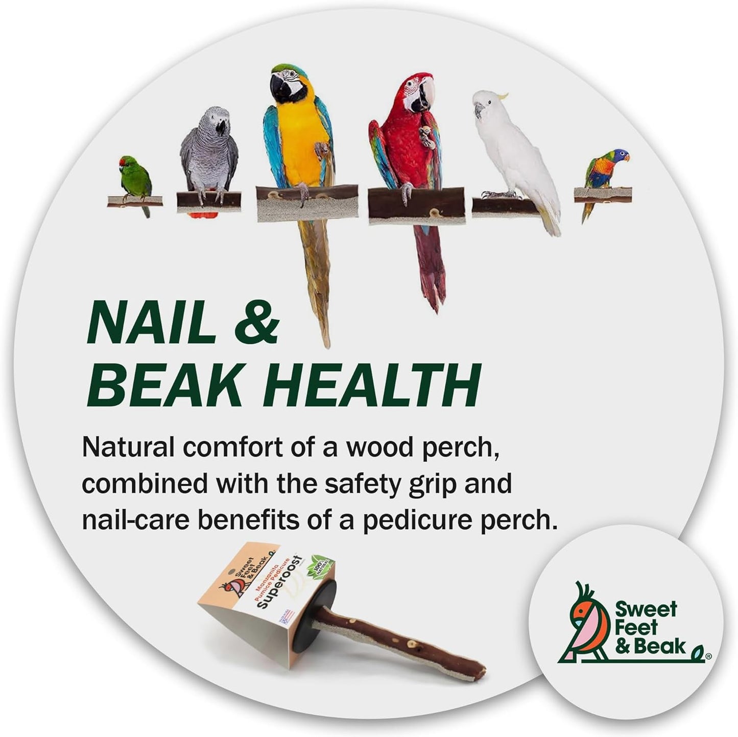 Superoost Manzanita Pumice Pedicure Perch- Easy to Install Bird Cage Accessories for Healthy Feet, Nails and Beak - Natural Bird Perches Imitates Birds' Life in The Wild - M 10"
