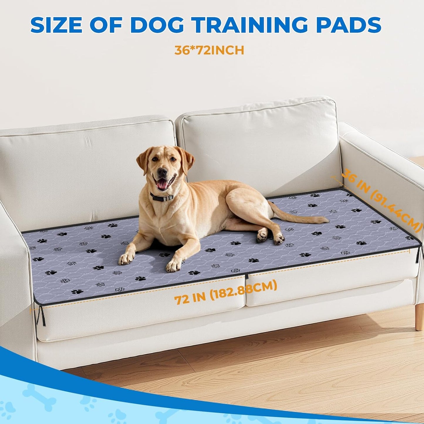 Fostanfly Washable Dog Pee Pads, 2 Pack 36''x72'' Non Slip Reusable Puppy Pee Pads with Great Urine Absorption, Dog Mats for Whelping, Potty, Pet Training