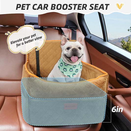 Dog Car Seat for Small Medium Dogs, Memory Foam Dog Booster Seats with Thick Cushion for Dogs Under 35lbs, Detachable Washable Pet Car Seat Travel Bed with Storage Pockets,2 Safety Belt