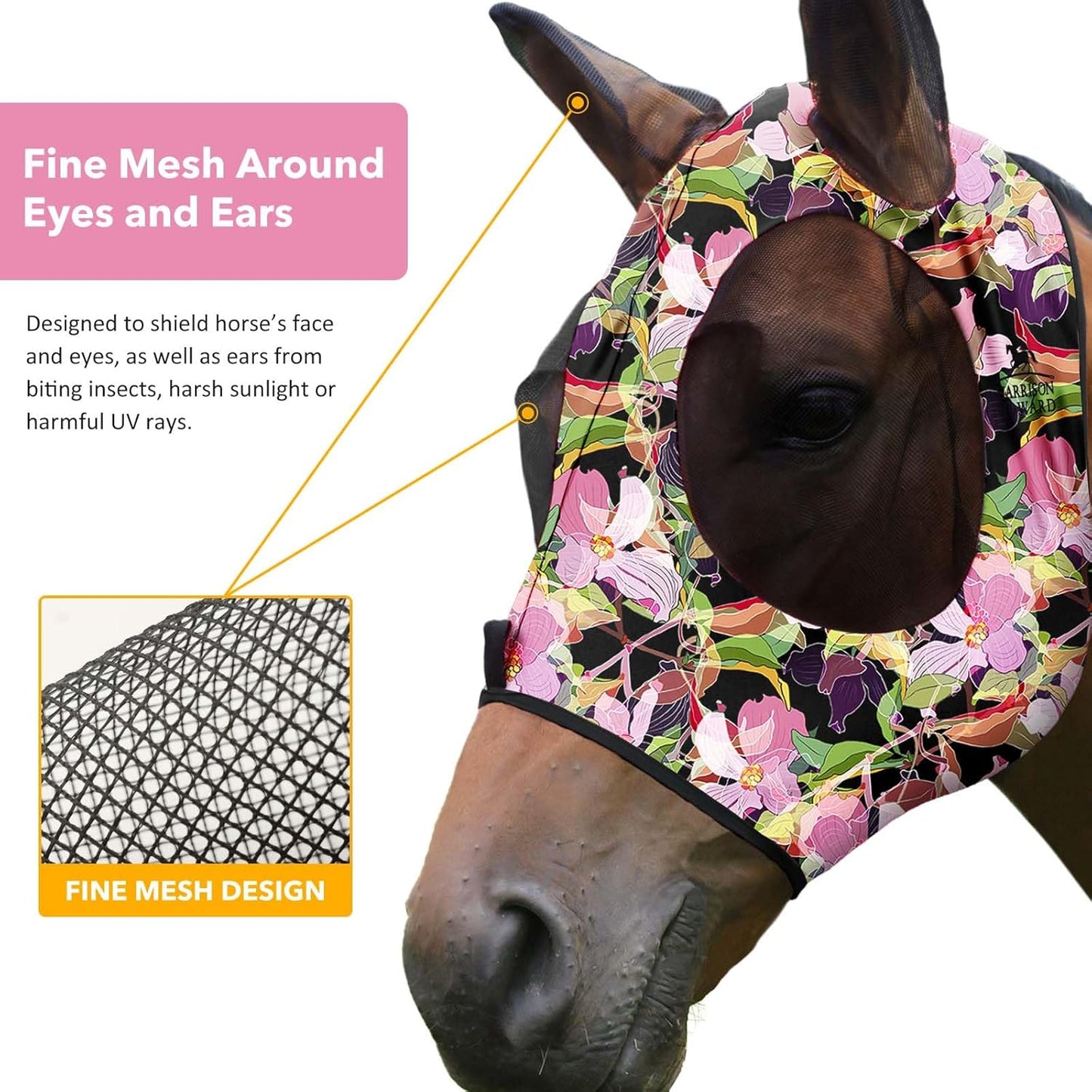 Harrison Howard Super Comfort Stretchy Fly Mask Large Eye Space with UV Protection Soft on Skin with Breathability Blossom Vibe L
