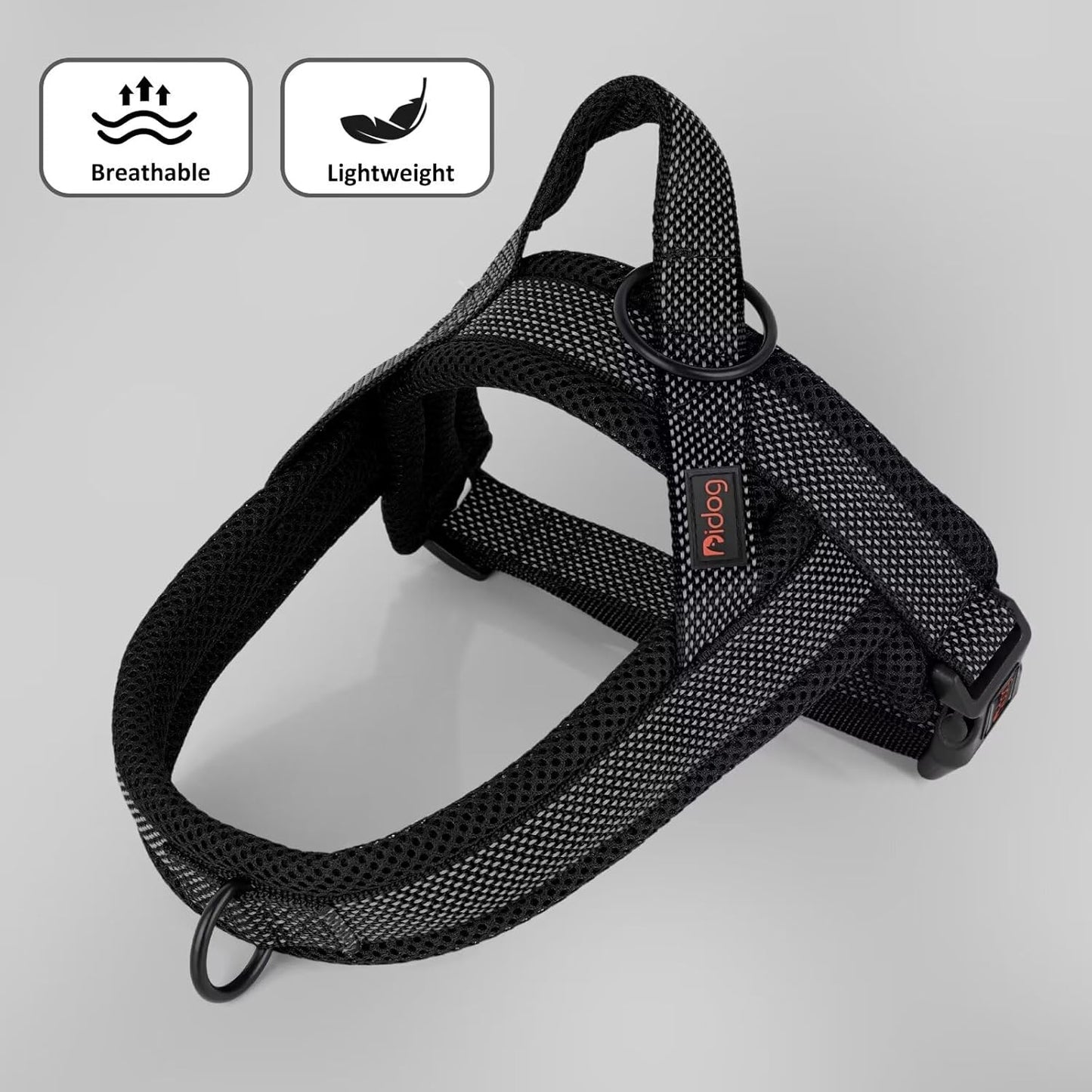 Didog No Pull Dog Harness with Breathable Mesh Padded, Full Reflective & Quick Fit Adjustable Vest Harness, Easy for Training Walking for Small & Medium and Large Dogs (Black, S:Chest 18-22")