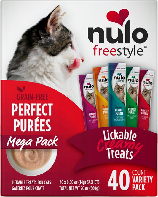 Nulo Freestyle Grain-Free Perfect Purees Premium Wet Cat Treats, Squeezable Meal Topper for Felines, High Moisture Content to Support Cat Hydration, 0.5 Ounce, Variety Pack