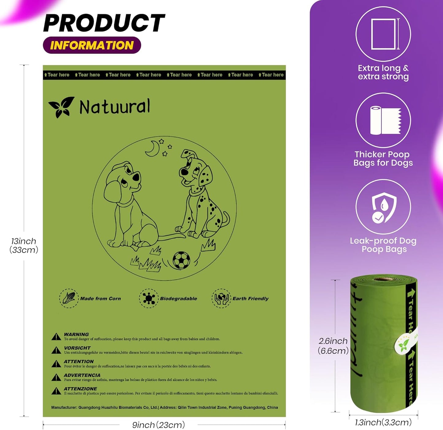 Dog Poop Bags-150 Counts with Holder (10 Rolls), Biodegradable Poop Bags, Eco-friendly and Easy to Open, Thick Dog Waste Bags (Green)