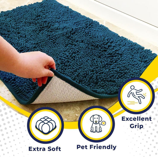 Muddy Mat® Shown on TV–Super Absorbent Microfiber Dog Door Mat for Muddy Paws, Non-Slip Washable Pet Rug, Quick Dry Chenille Entryway Carpet, Machine Washable Indoor Outdoor mat–Atlantic Blue 59"x24"
