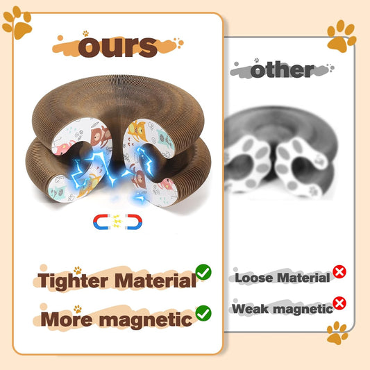 Magic Organ Cat Scratcher Board with 3 Balls, Foldable Recyclable Accordion Cats Toy with Ball and Track Adventure, Cat Scratching Pad, Retractable Reversible Furniture Protector(Brown)