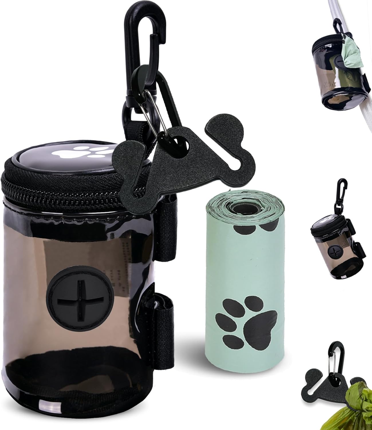 Dog Waste Bag Dispenser Poop Bag Dispenser for Leash Accessory dog Poop Bag Holders Fits Dog Leash Include Hand Free Holder, Clear, No-PUXYB