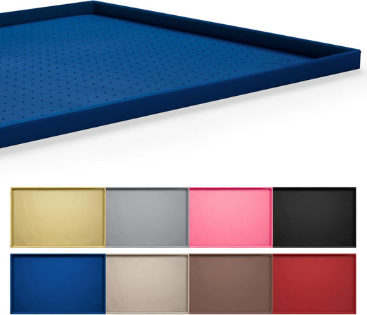 Hubulk Dog Feeding Mat,100% Waterproof Food Grade Silicone Pet Food and Water Bowl Placemat,Dishwasher, High Raised Edge to Prevent Spills,Nonslip Tray to Stop Messes on Floor (19"x12"x0.5", Navy)