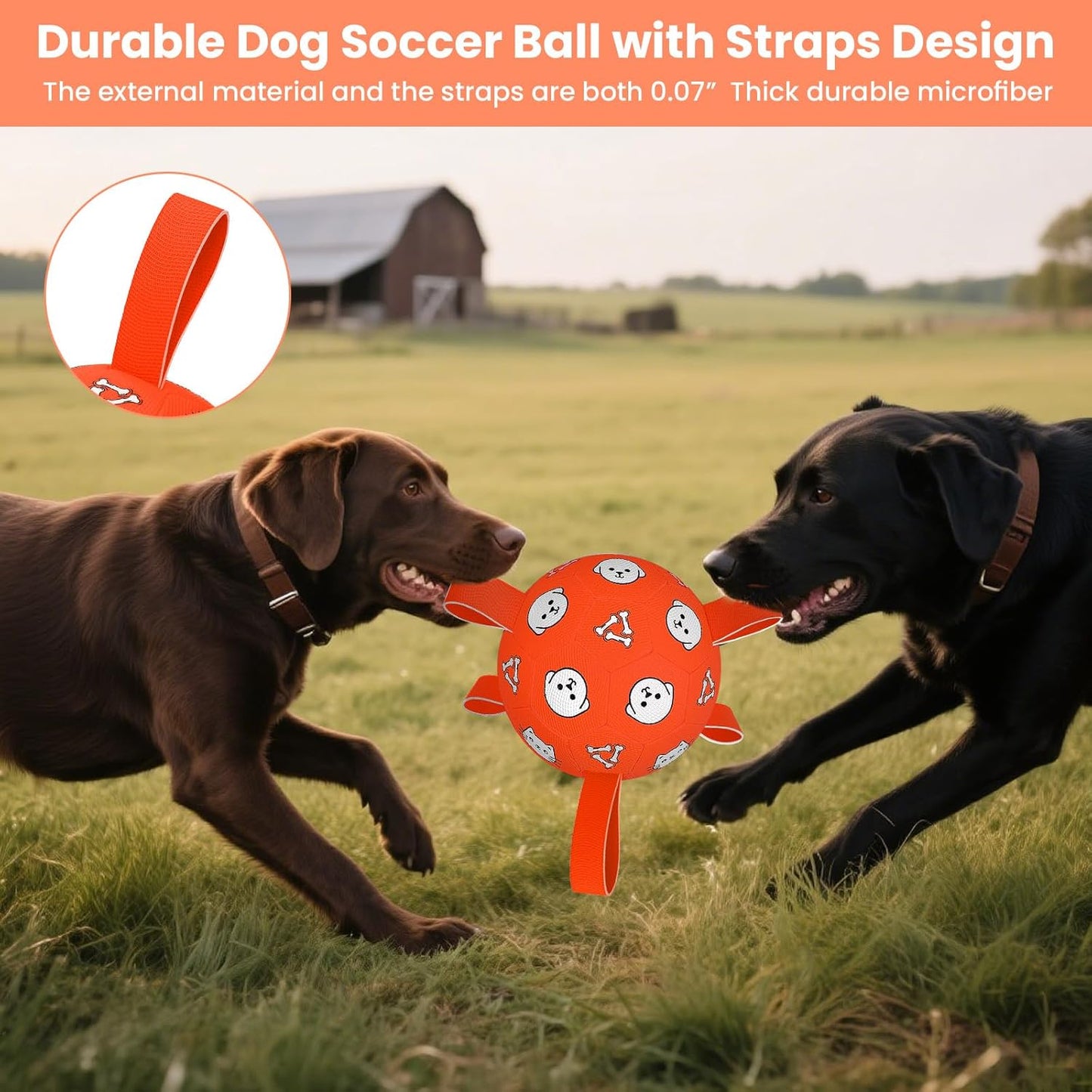 Dog Balls Toy, Durable Soccer Ball with Straps, Interactive Dog Toys, Water Fetch Ball for Tug of War, Herding, Dog Toys to Keep Them Busy – Dog Birthday Gift for Medium Large, 8 Inch