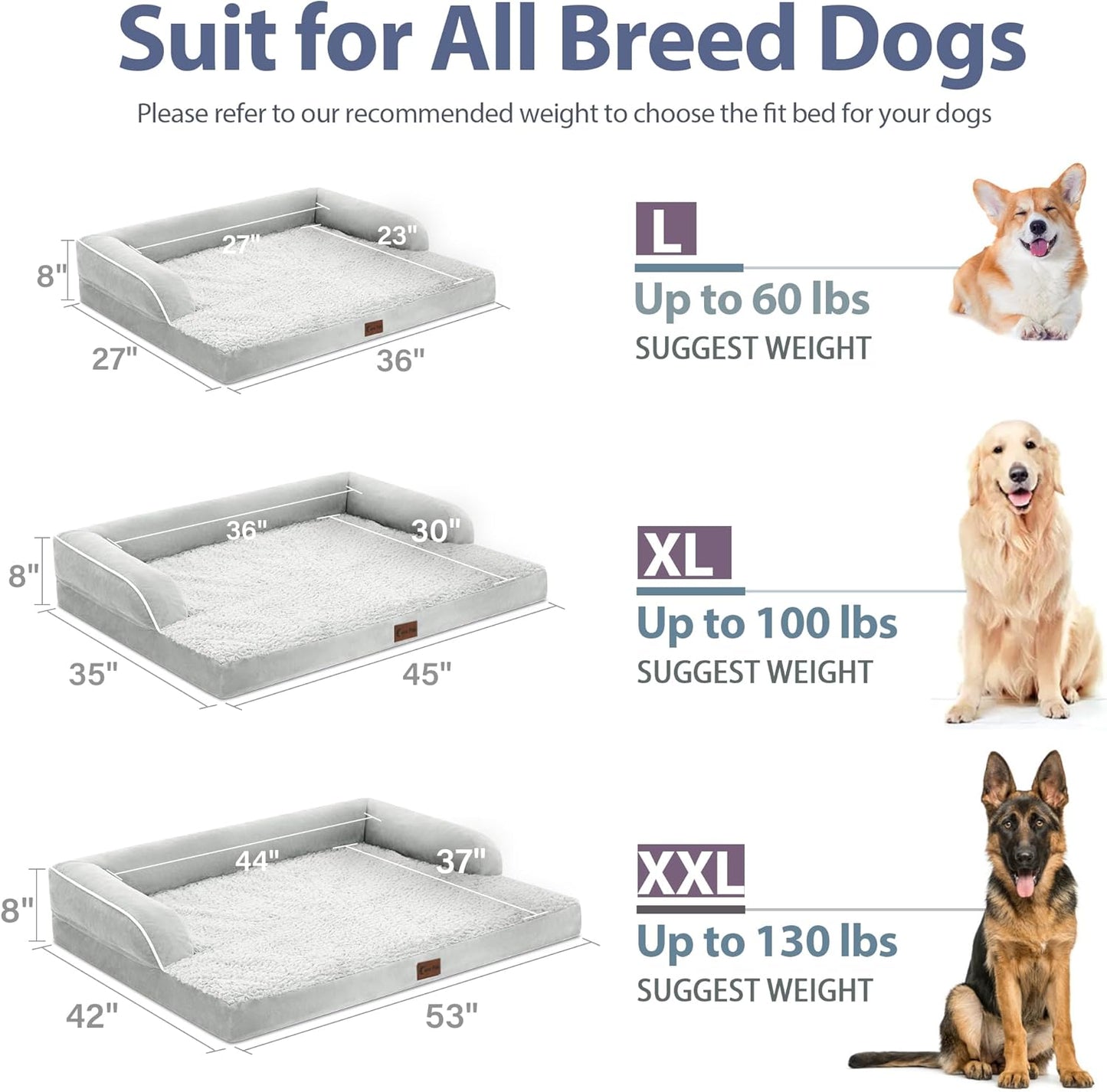 XXL Dog Bed with Bolsters, Orthopedic Dog Bed for Extra Large Dogs, Waterproof Pet Couch Beds XLarge, Big Pet Sofa with Removable Washable Cover, Nonskid Bottom (XX-Large,Grey White)