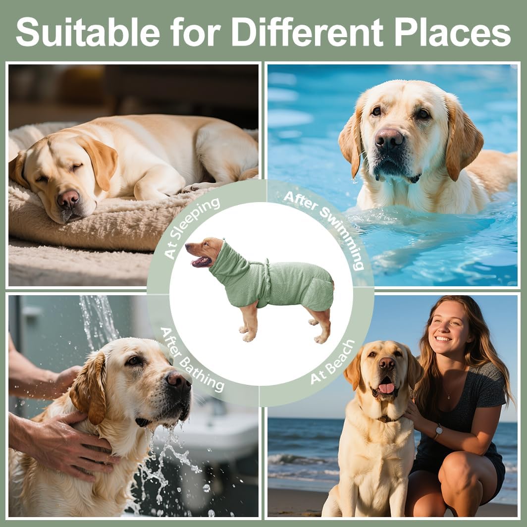 Giant Dog Bath Bubble, Quick Drying Super Absorbent Used for After Bathing, Warm Dog Towels, Adjustable Hoodies and Belts for Pet Dogs Bath Clothes Products(Green Jacquard, 6XL)