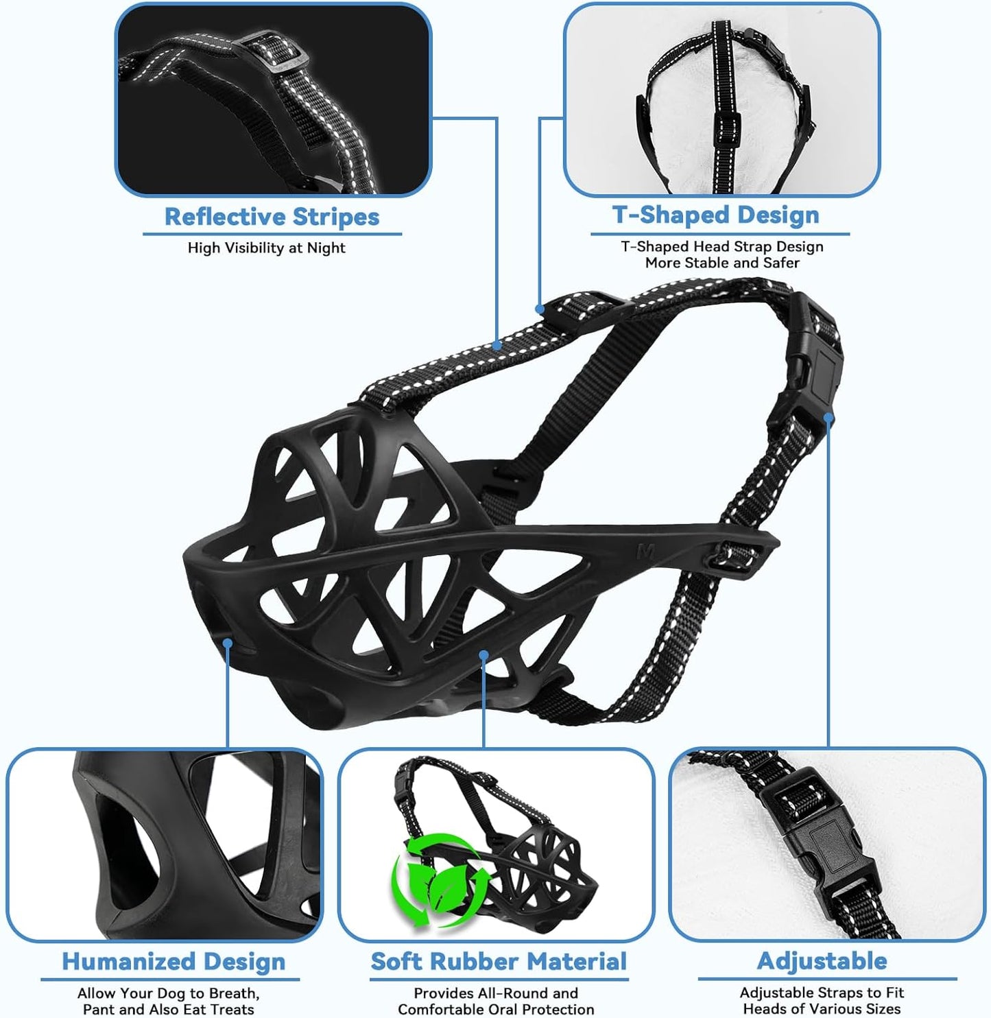 Dog Muzzle for Large Dogs, Medium and X-Large Aggressive Dog, Breathable Basket Muzzles, Suitable for Grooming Trimming Training, Allows Panting Drinking (Black, M)