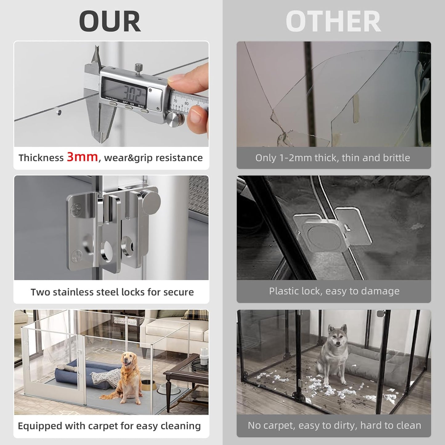 Dog Clear Playpen Fence Kennel: 32" Extra Tall Puppy Birthing Enclosure with Waterproof Fertility Pad - 64"x43" Pet Heavy Duty Play Pin Corral with Transparent View and Lockable Door for Dogs Bunny