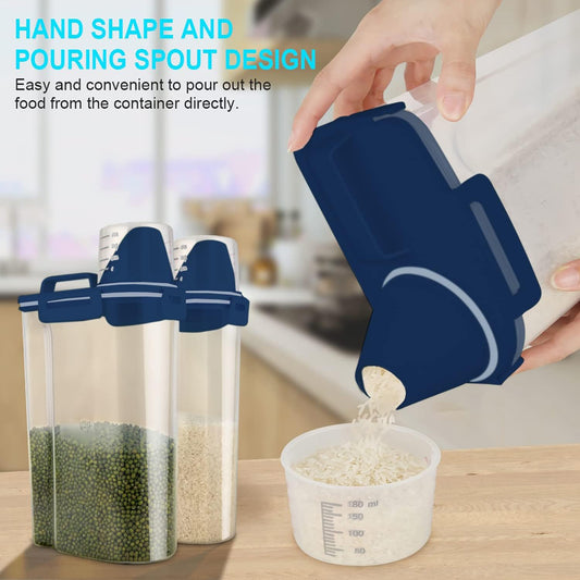 Rice Airtight Dry Food Storage Containers, BPA Free Plastic Storage Bin Dispenser with Pourable Spout, Measuring cup for Cereal, Flour and Baking Supplies Blue