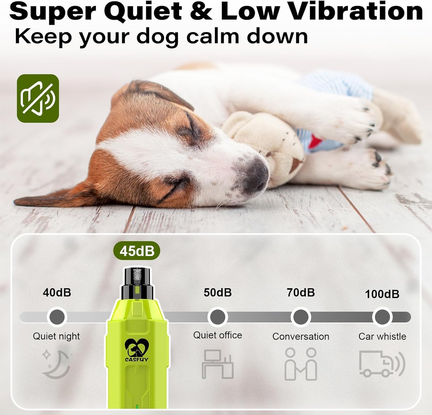 Casfuy 6-Speed Dog Nail Grinder - Newest Enhanced Pet Nail Grinder Super Quiet Rechargeable Electric Dog Nail Trimmer Painless Paws Grooming & Smoothing Tool for Large Medium Small Dogs (Green)