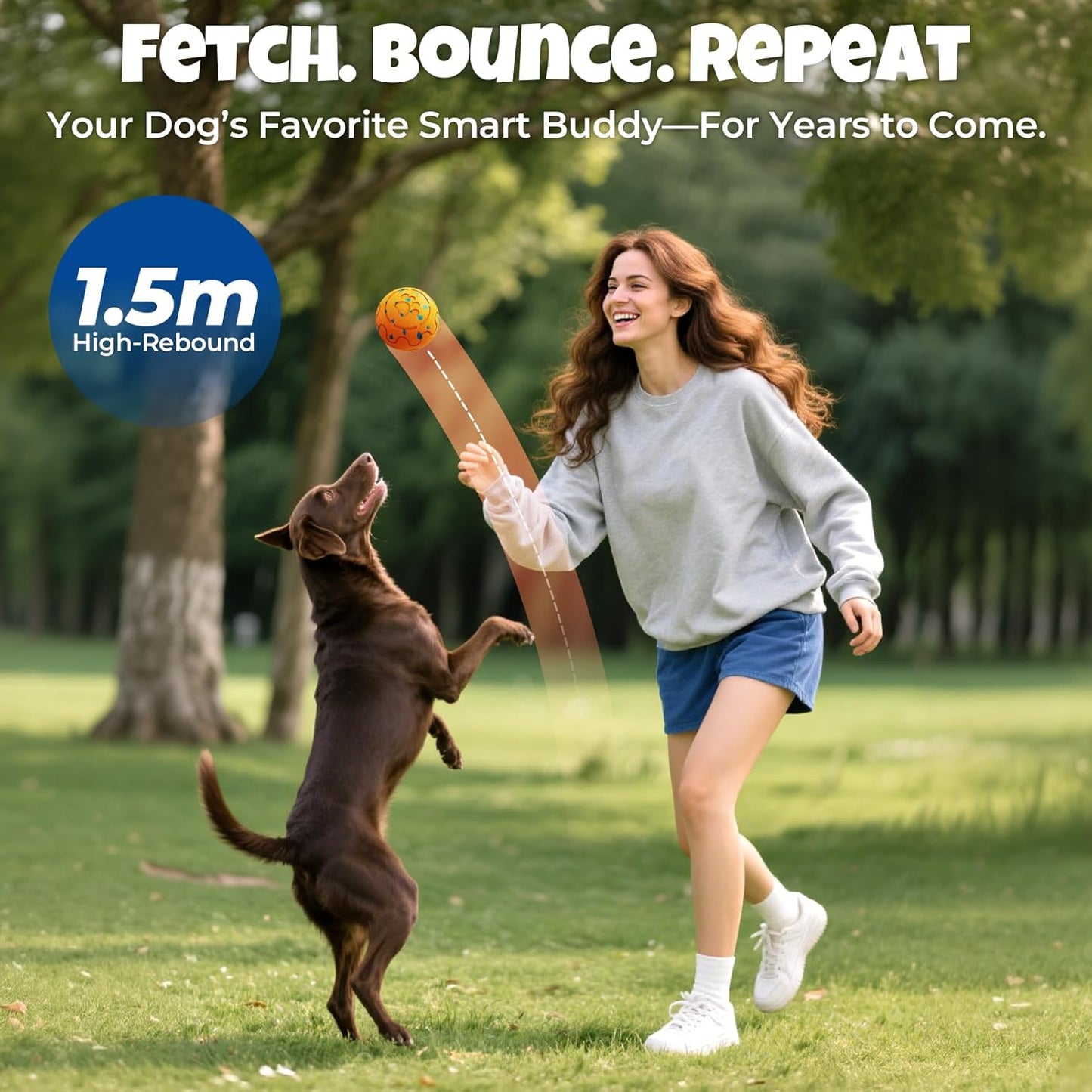 Dog Balls: Interactive Dog Ball Auto Rolling - Interactive Dog Toys for Aggressive Chewers - Bouncy & Throwable, Type-C Rechargeable, Washable, for Small & Medium & Large Dogs – Orange