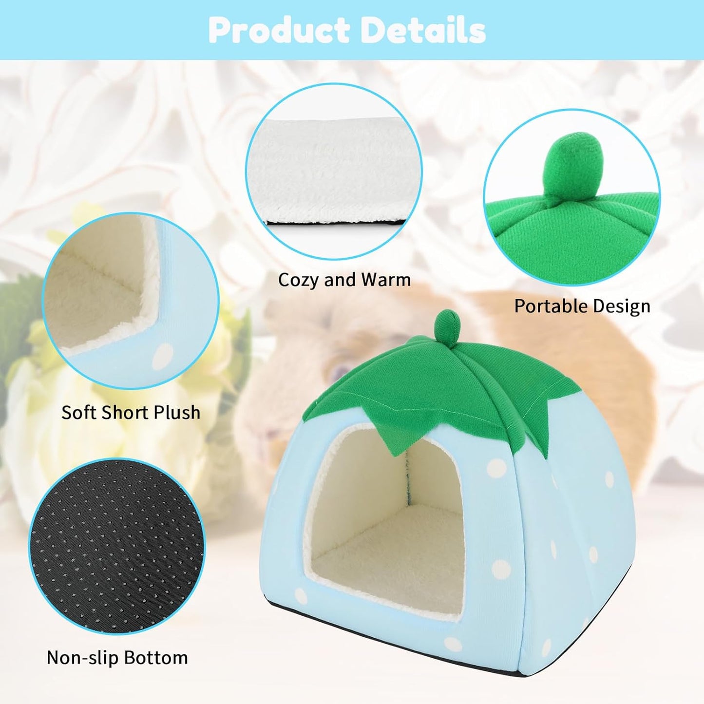 BWOGUE Guinea Pig House Bed Cozy Hamster Cave Large Hideout for Dwarf Rabbits Hedgehog Bearded Dragon Winter Nest Hamster Cage Accessories