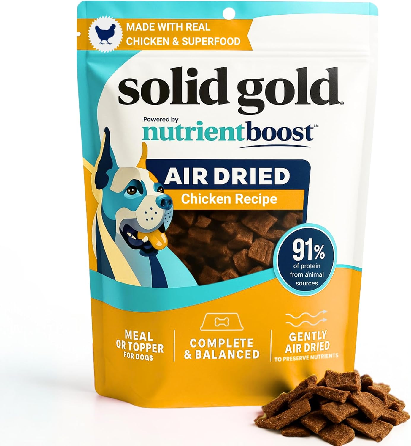 Solid Gold Air Dried Dog Food Toppers for Dry Food - Healthy Dog Treats w/Real Chicken & Superfoods - Serve as a Complete Meal, Topper or Treats - Supports Muscle Growth, Immunity & Digestion - 1lb