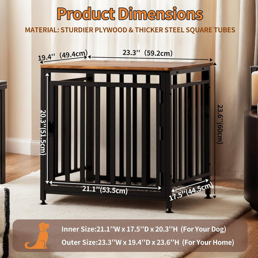 Dog Crate Furniture for Small Dogs, Dog Kennel Indoor, Anti-Chew Anti-Escape with Bed Crate Pad End Side Table Wooden Dog Crate,Steel-Tube Dog Cage, Rustic Brown