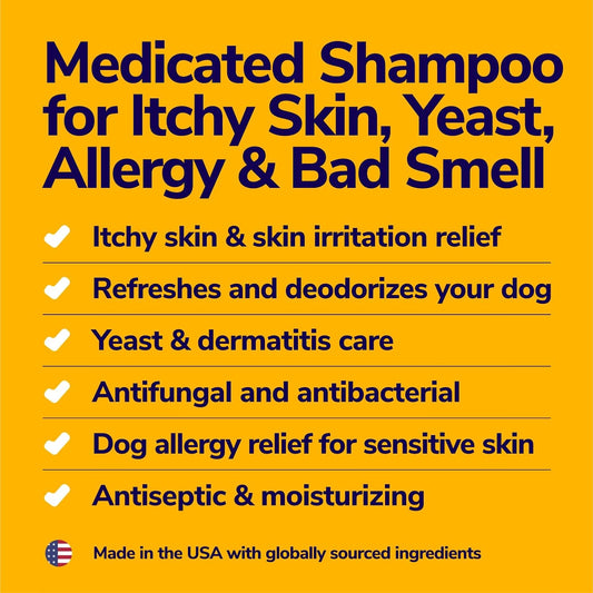 Medicated Dog Shampoo for Itchy Skin Relief - Yeast Infection Treatment for Dogs & Dog Allergy Relief Hot Spot Treatment - Hydrocortisone Antifungal Shampoo (16 oz)