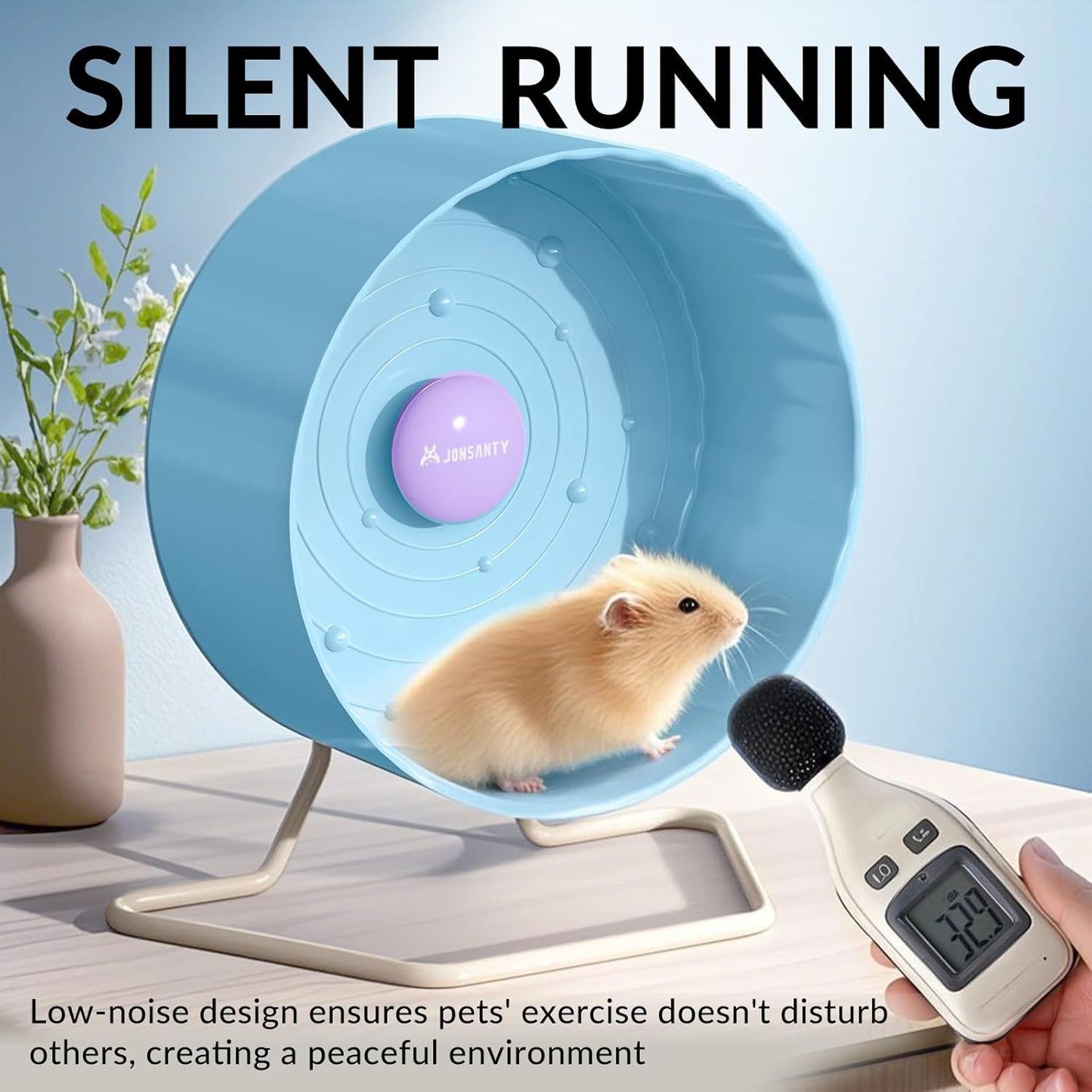 9.5" Silent Hamster Wheel, Non-Slip Track, Exercise, Release Stress, Relieve Anxiety, Adjustable Height Stand, for Syrian Dwarf Hamster, Gerbil, Mice, Other Small Medium Sized Pets, Blue